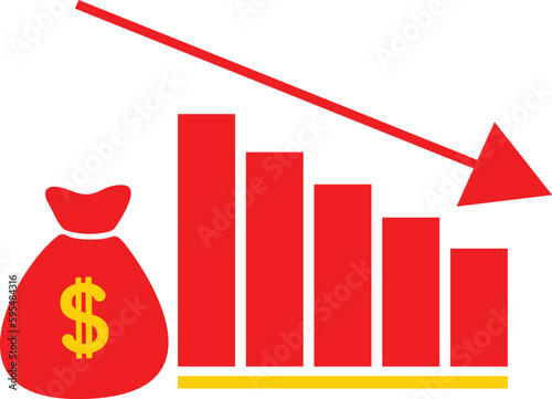 Recession icon. Symbol of stock collapse, recession and losses. Isolated vector illustration  background from business collection.