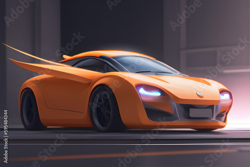 Orange luxurious car, concept art. Generative AI