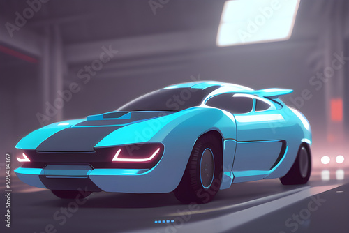 Blue sports car illustration. Generative AI