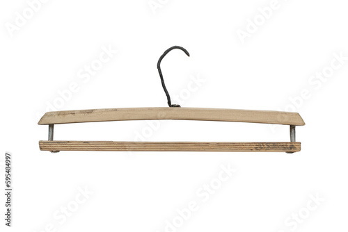 wooden clothes hanger isolated on transparent background, PNG clip art.
