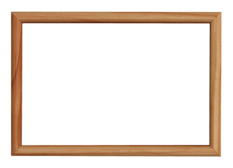 Horizontal classic wooden photo frame with copy space isolated on transparent background. PNG format clip art.