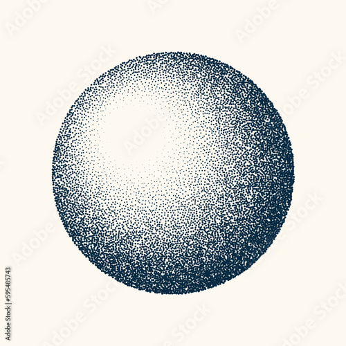 Round shaped dotted object  vintage stipple element. Fading gradient. Stippling  dotwork drawing  shading using dots. Halftone disintegration effect. White noise grainy texture. Vector illustration
