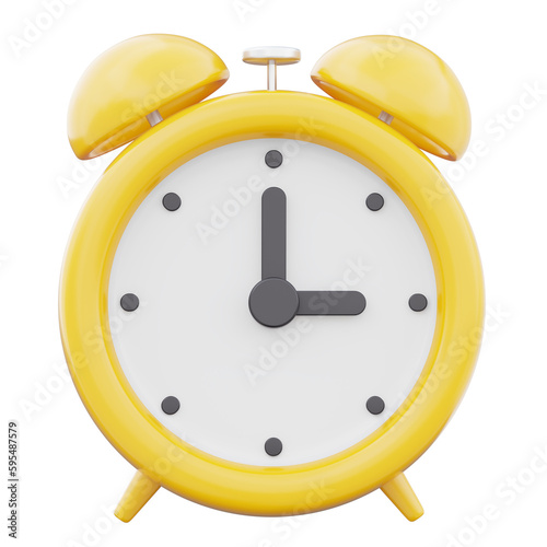 3d rendering yellow alarm clock icon symbol watch design illustration
