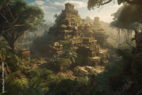 Illustration of El Dorado, a lost golden city in the jungle. Generative AI photo
