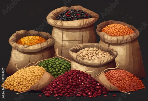 Fotografie, Obraz seeds legumes sacks bags beans spell icon concept abundant fruition loot box exp