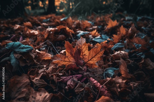 Autumn foliage scattered on the ground. Generative AI