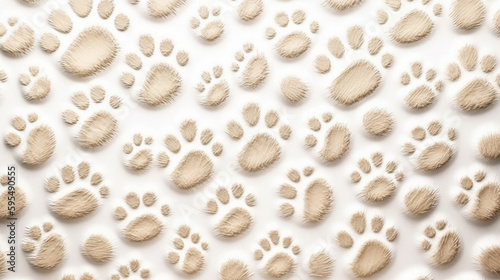 Pet paw pattern, Seamless pet footprints pattern, cat or dog paw pattern on white background, Pet paw texture. 