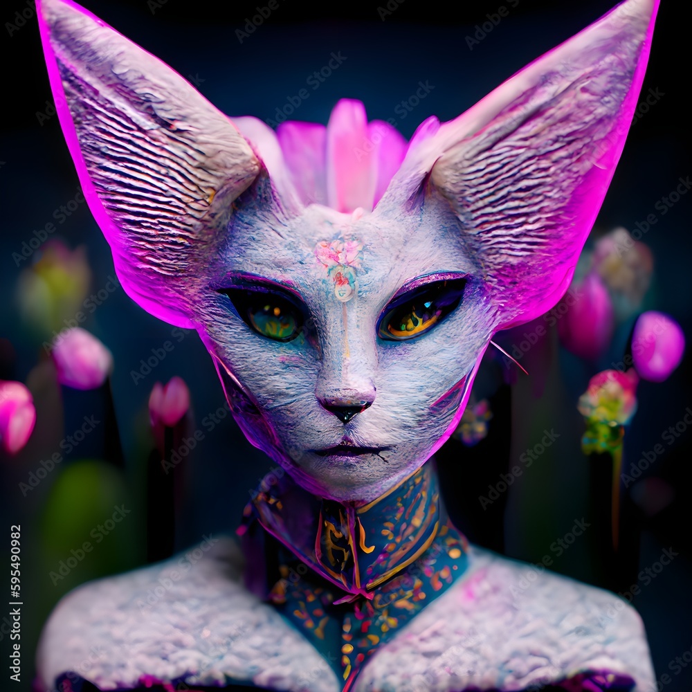 feminine alien cat queen full length body throne scepter feminine