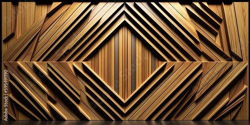 Fototapeta Naklejka Na Ścianę i Meble -  3d Wooden pattern Panel, With Wooden Background For Wall, 3d illustration. Abstract low poly background. Polygonal shapes background, geometric shape with wood texture by AI Generative