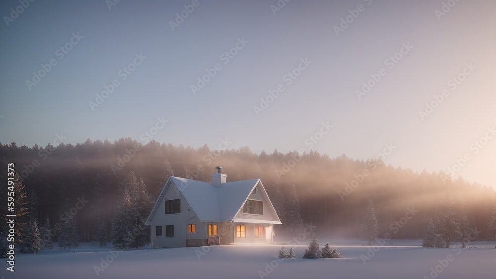 A Radiant Winter Scene Of A House In The Middle Of A Forest AI Generative A Radiant Winter Scene Of A House In The Middle Of A Forest AI Generative