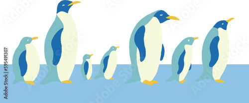 ペンギン親子のお散歩　納涼・夏の背景素材