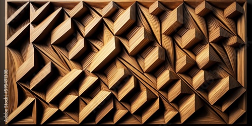 Fototapeta Naklejka Na Ścianę i Meble -  3d Wooden pattern Panel, With Wooden Background For Wall, 3d illustration. Abstract low poly background. Polygonal shapes background, geometric shape with wood texture by AI Generative