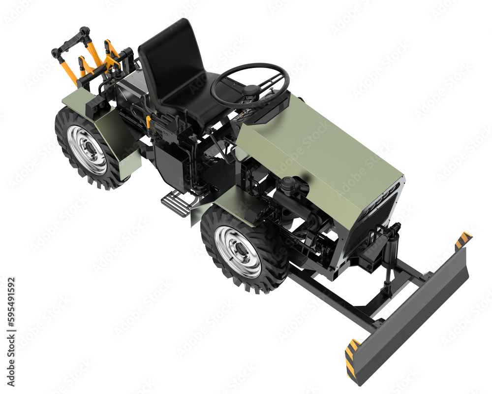 Minitractor isolated on transparent background. 3d rendering - illustration Minitractor isolated on transparent background. 3d rendering - illustration