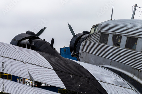 The photo shows a section of a historic propeller plane Junkers Ju 52 photo