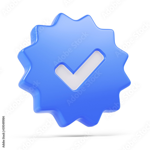 Approved Icon. Blue Star Shape and White Check Mark Icon. 3D Rendering