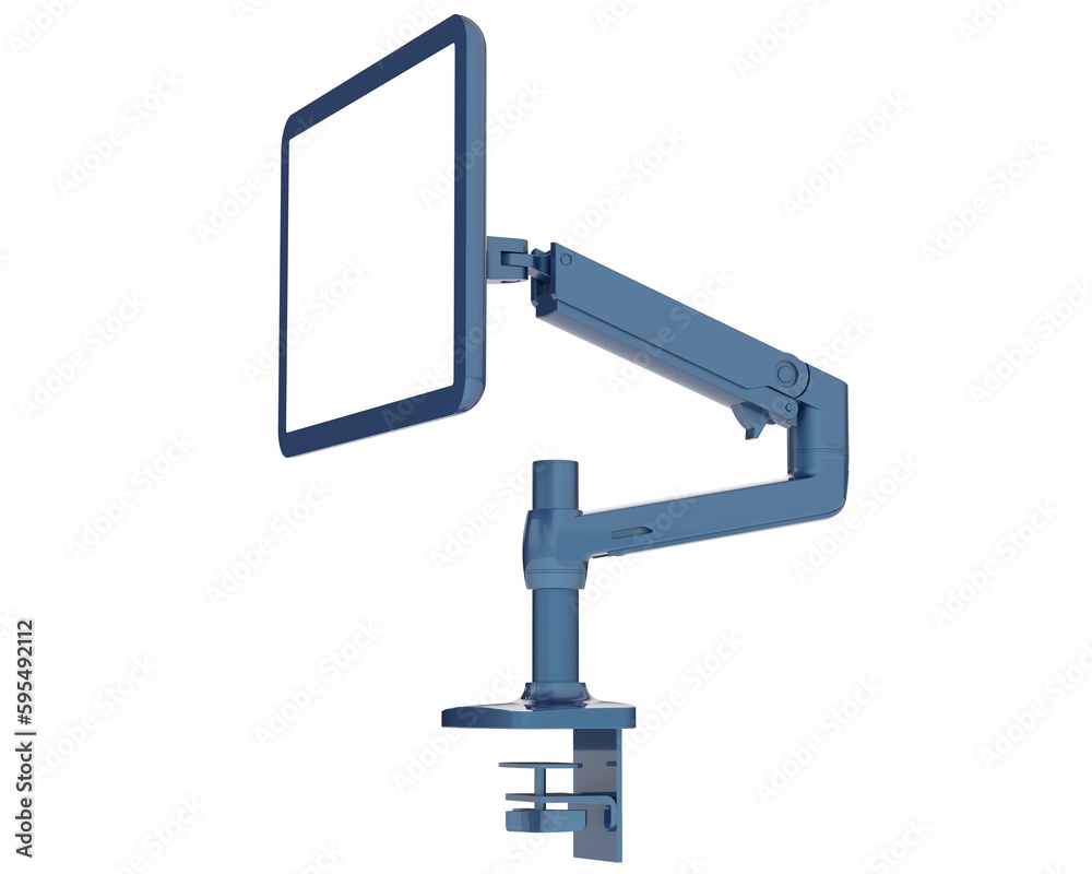 Monitor with arm isolated on transparent background. 3d rendering - illustration