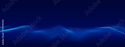 Dynamic blue particle wave. Futuristic point glowing wave. Flow digital structure. Data technology background. Vector illustration.