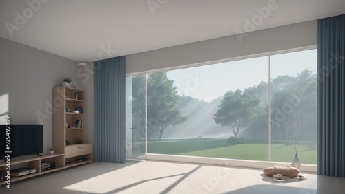 A Captivating Rendering Of A Living Room With A Large Window AI Generative © Cameron Schmidt