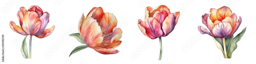Set of Tulips flower illustration on Transparent Background