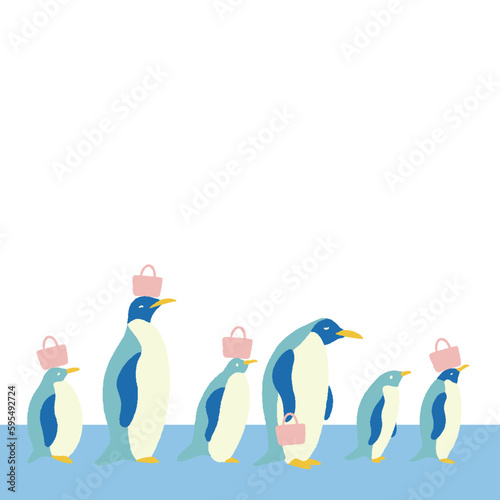 ペンギン親子のお買い物　納涼・夏の背景素材