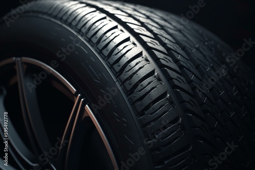 Detailed view of car tire. Generative AI photo