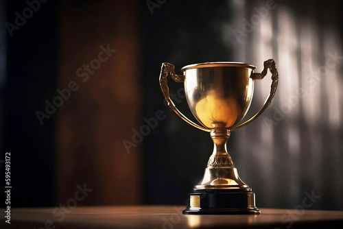 Golden Trophy with Copy Space for Text. Commercial Photography