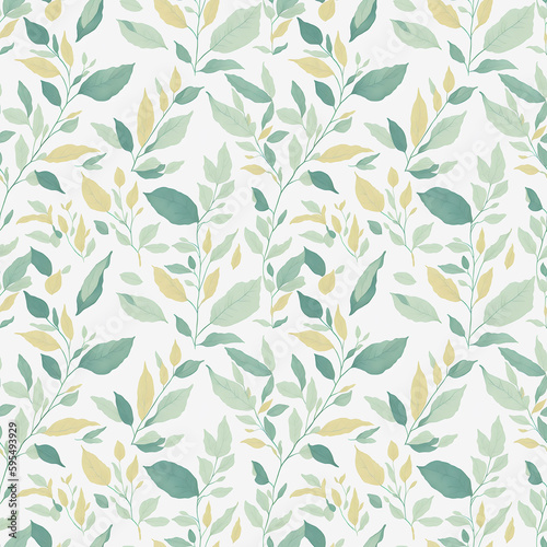 Seamless watercolor pattern of green and yellow leaves. AI generative art  upgraded by human
