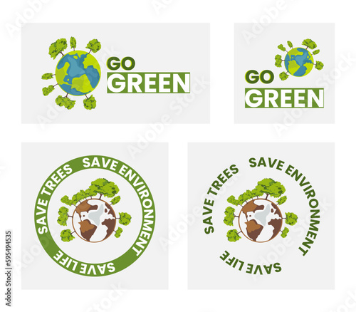 Vector illustration of Earth day or environment conservation concept, save green planet concept, go green, earth, tree, save environment, save trees, save life on grey background