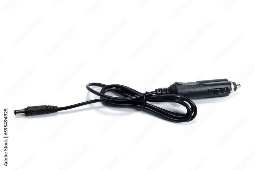 cable wire and car cigarette lighter plug isolated on white background cable wire and car cigarette lighter plug isolated on white background
