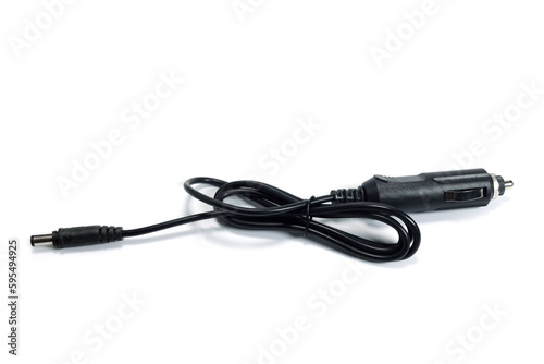 cable wire and car cigarette lighter plug isolated on white background