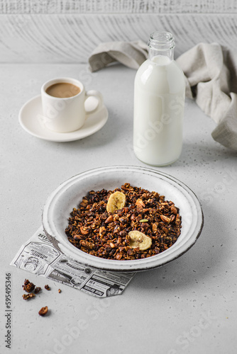 granola baked with nuts and milk