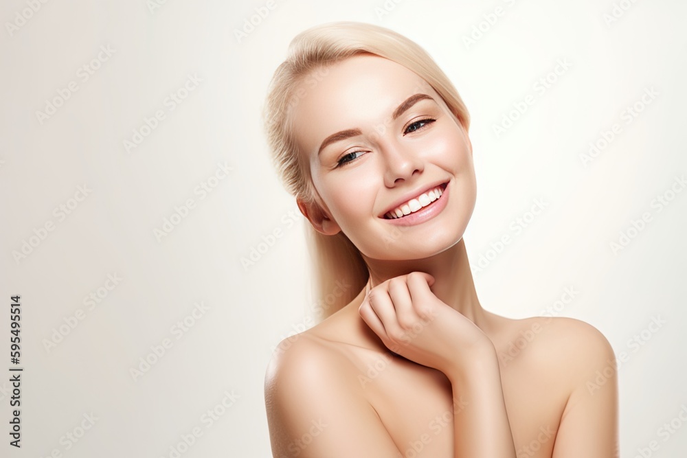 Portrait of a happy, confident, and healthy Caucasian woman with glowing skin and positivity. Generative AI Portrait of a happy, confident, and healthy Caucasian woman with glowing skin and positivity. Generative AI