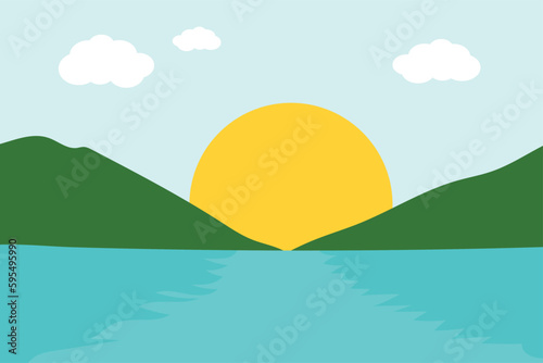 landscape with sun and clouds vector