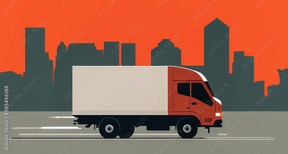 Minimalist illustration of a delivery truck on a road in red and gray tones. This style allows for easy reproduction and use for marketing materials. Generative AI Minimalist illustration of a delivery truck on a road in red and gray tones. This style allows for easy reproduction and use for marketing materials. Generative AI