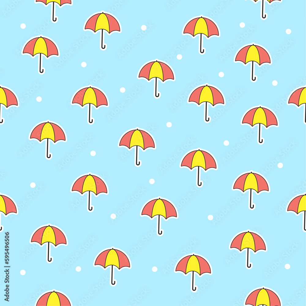 Seamless pattern with umbrellas on a blue background