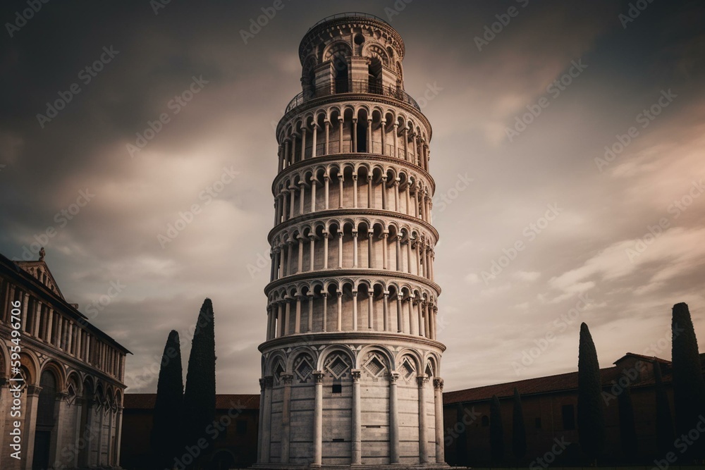 The famous tower of Pisa seen in Tuscany, Italy against a transparent background. Generative AI
