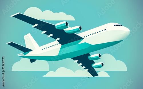 Cargo plane in gradient blue sky, representing the importance of transportation in the commercial world. Flat and minimalist style for corporate marketing materials. Generative AI © XaMaps