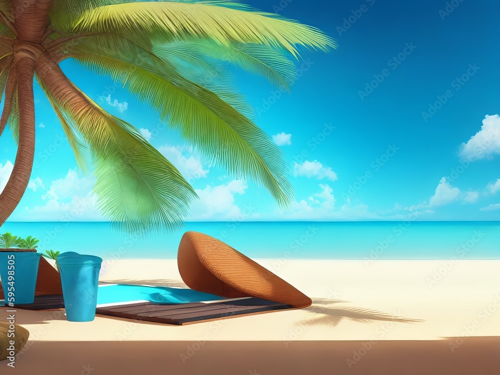 Work from Paradise: Stay Productive on the Beach with Refreshing Drinks. Generative AI.