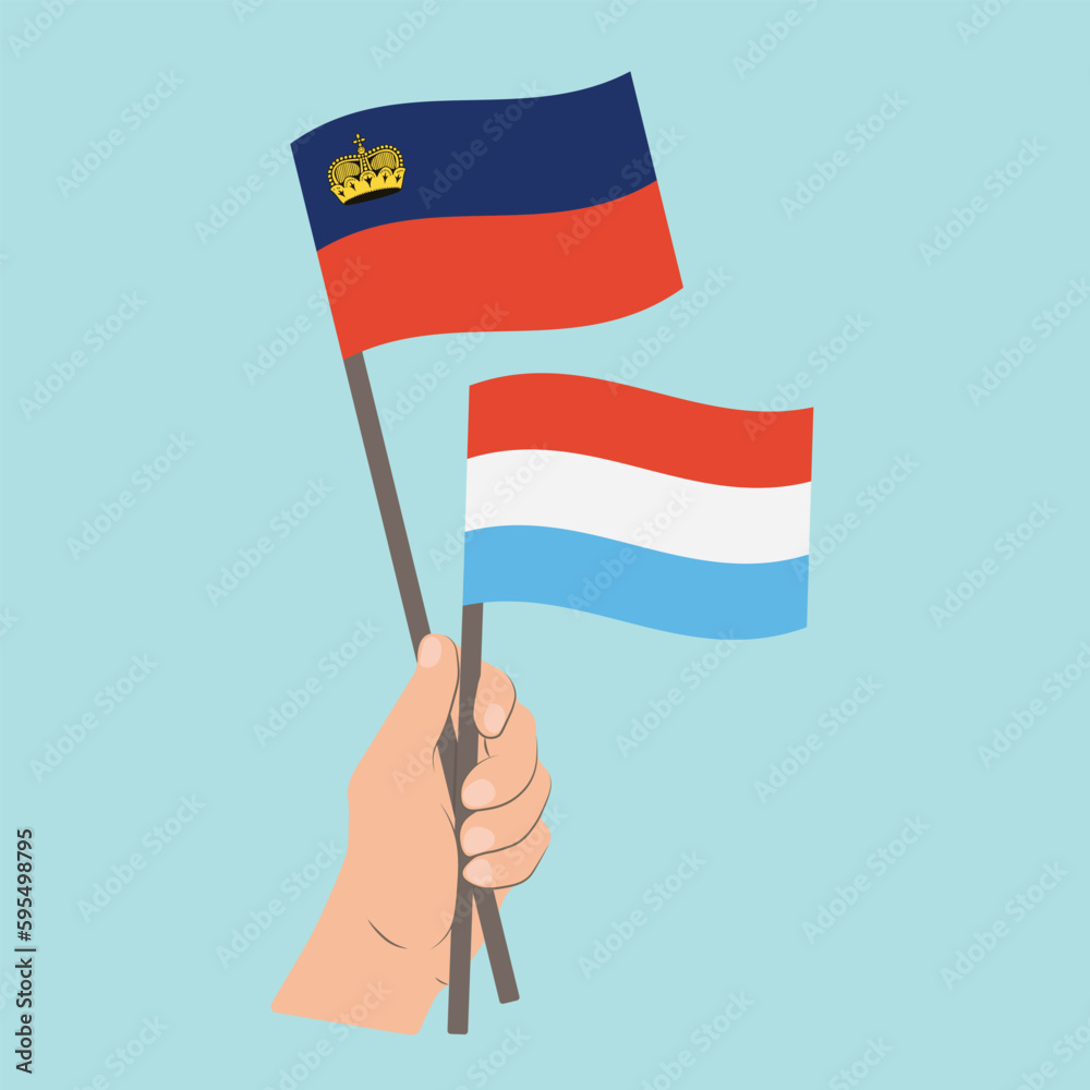 Flags of Liechtenstein and Luxembourg, Hand Holding flags