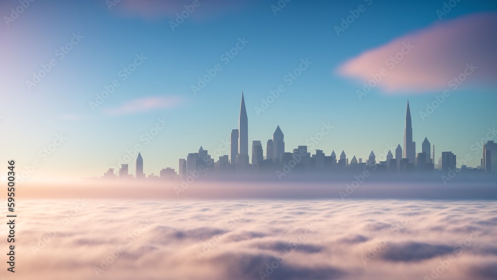 A Striking View Of A City Skyline With A Layer Of Fog AI Generative