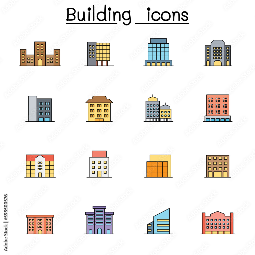 Building color line icon set