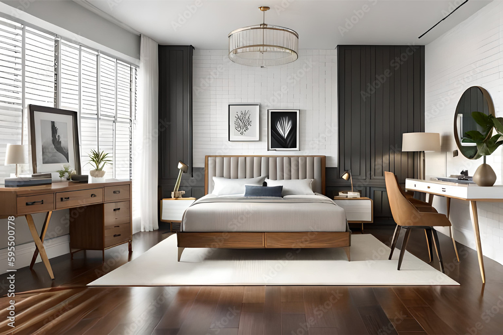 Fototapeta premium The interior design of a bedroom that's inspired by the latest fashion trends | Generative AI