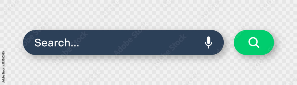 Search bar with round corners. Internet browser engine with search box, address bar and text field. UI design, website interface element with web icons and push button. Dark mode. Vector illustration Search bar with round corners. Internet browser engine with search box, address bar and text field. UI design, website interface element with web icons and push button. Dark mode. Vector illustration