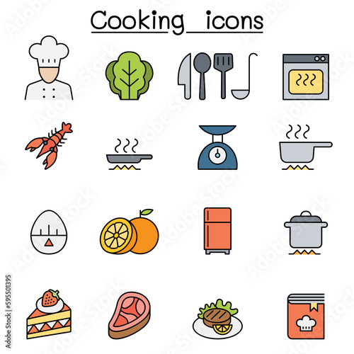 Cooking color line icon set