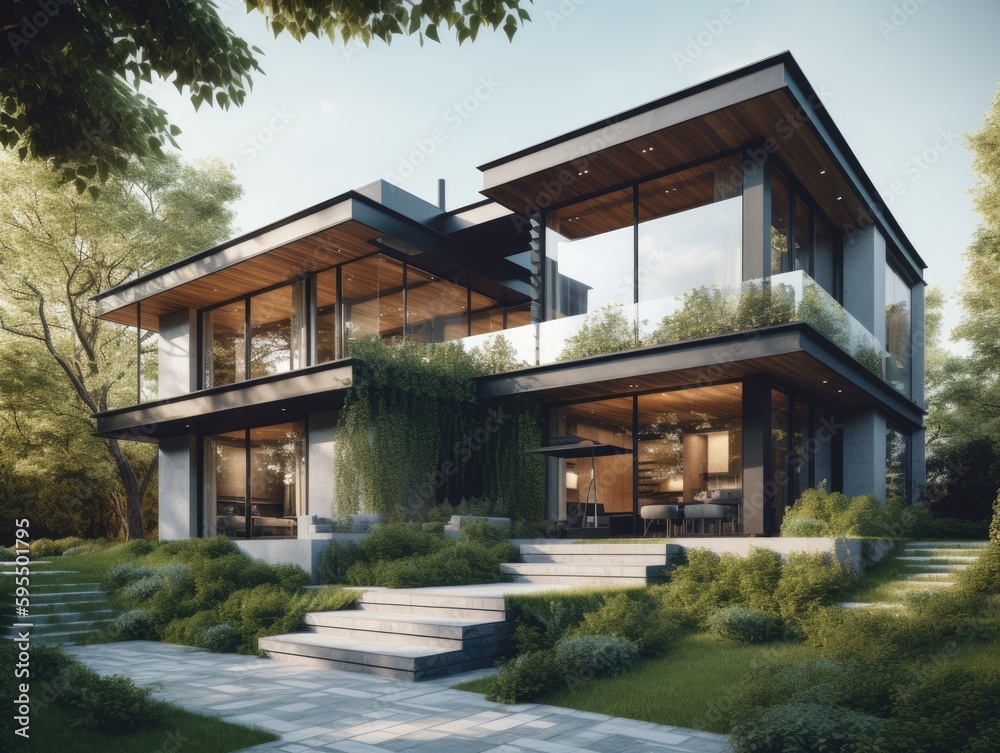 Moderne teure Villa mit schöner Architektur, KI generiert