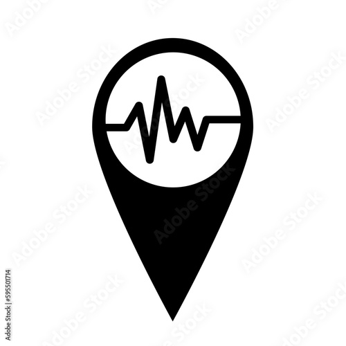 Black earthquake alert icon. Earthquake location filled vector icon isolated on white background
