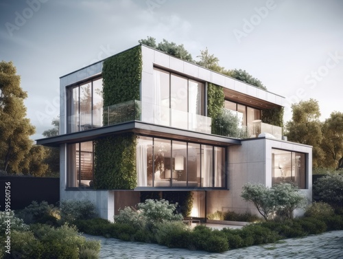 Moderne teure Villa mit schöner Architektur, KI generiert © flyerweb
