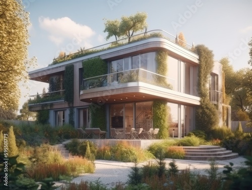 Moderne teure Villa mit schöner Architektur, KI generiert © flyerweb