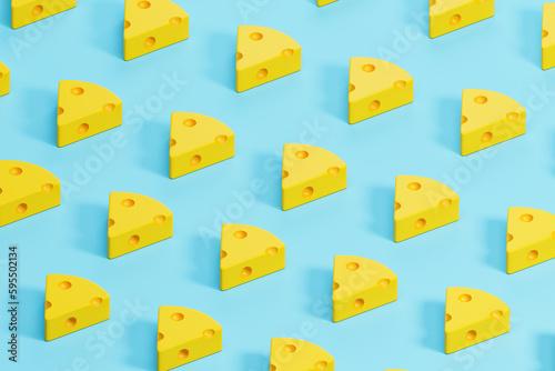 Yellow cheese slices over blue background