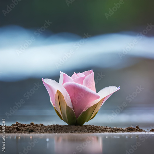 Ai generated pink color rose photo is in the water on a beach